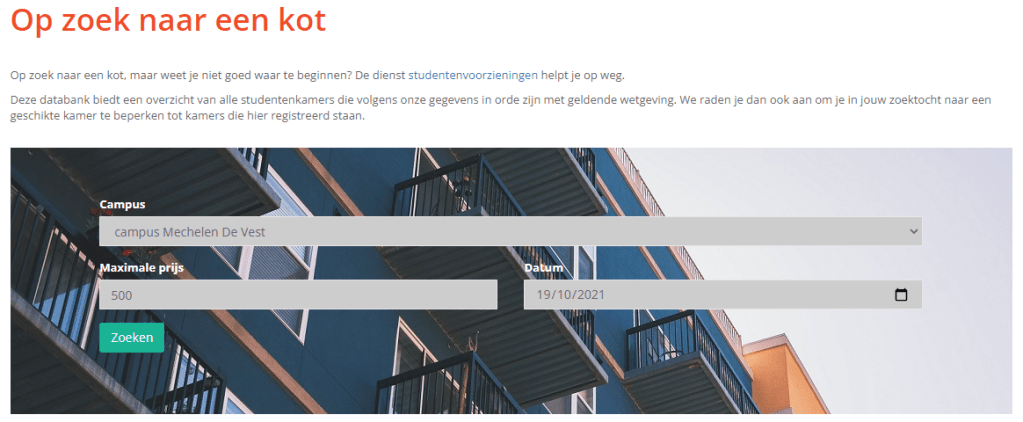 Foto: Site "op zoek naar een kot"