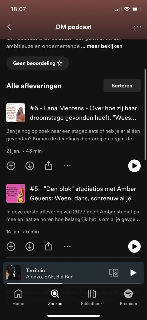Screenshot: overzicht van de podcasts die op Spotify te vinden zijn