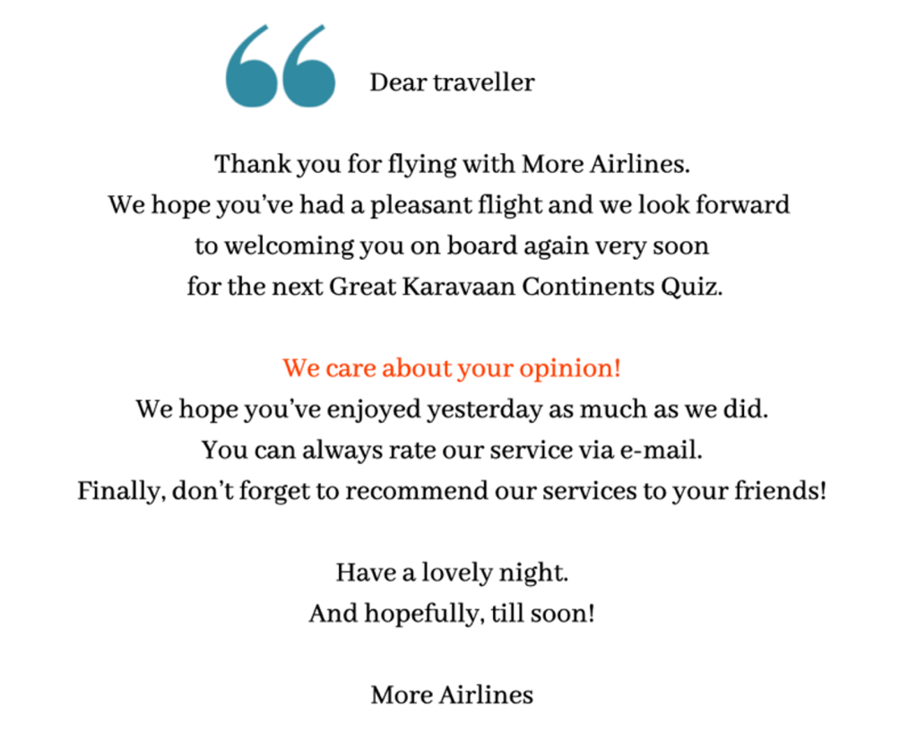 Bedankingsmail dat de deelnemers hebben ontvangen.